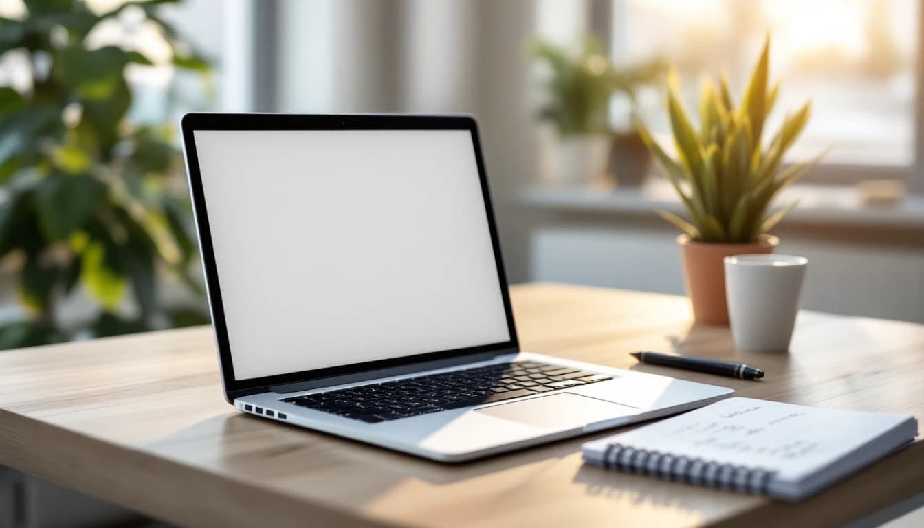 A laptop on a desk showing a website lead-capture form beside a notepad of handwritten notes