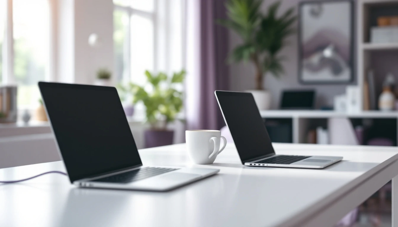 Two laptop screens side by side comparing form-building interfaces in a bright office