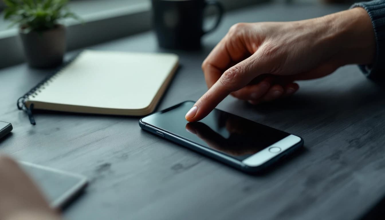 A hand hovering over a phone showing a partially completed form, about to close the browser tab